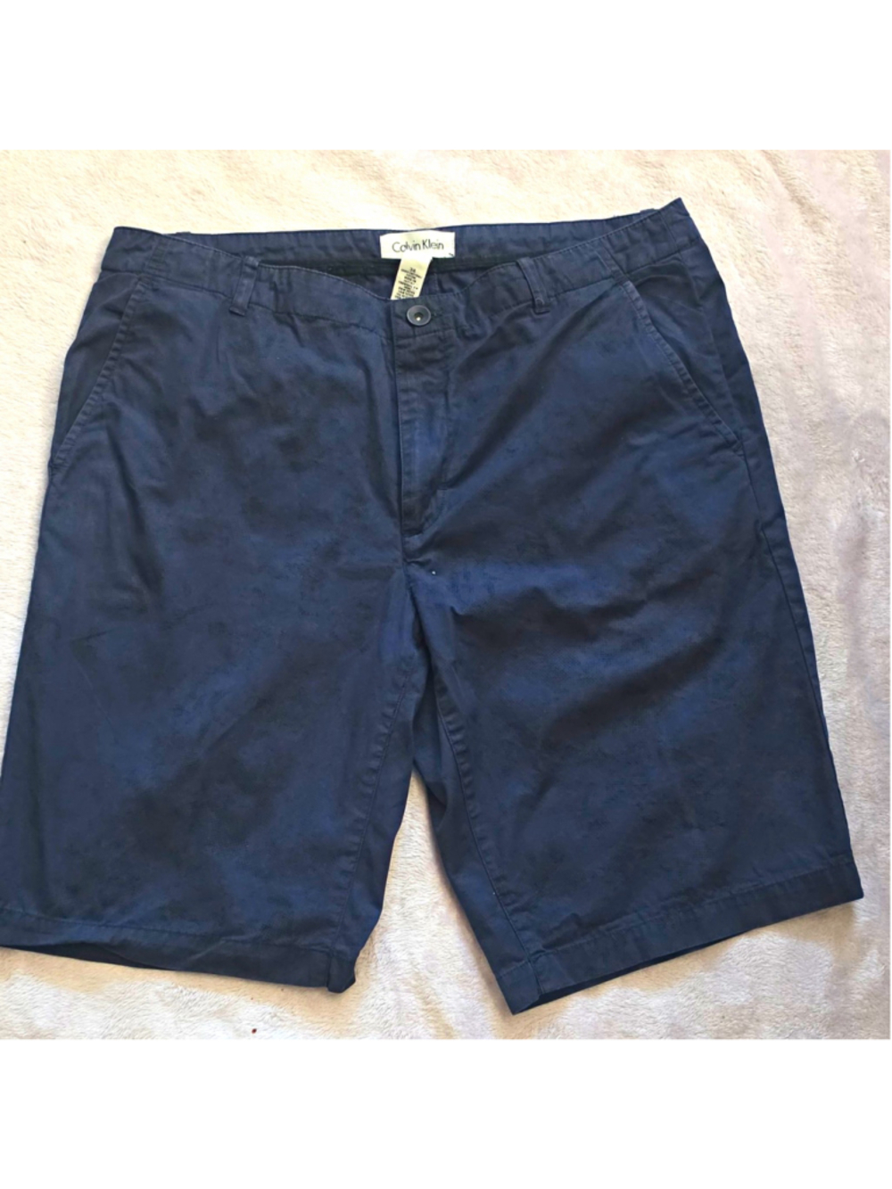 Calvin Klein Men’s Blue Solid Chino Shorts Cotton Flat Front Pockets